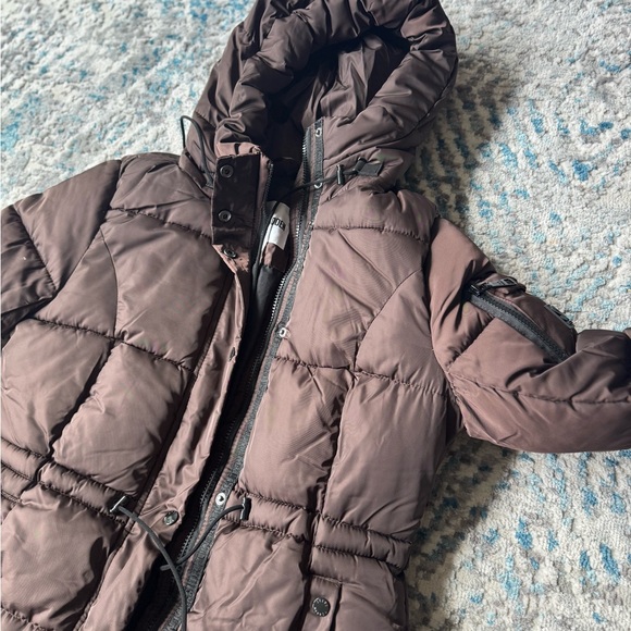 Long Brown Puffer Coat with Hood - Picture 2 of 3